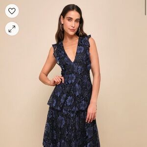 Molinetto Navy Blue Lace Ruffled Tiered Sleeveless - Lulus